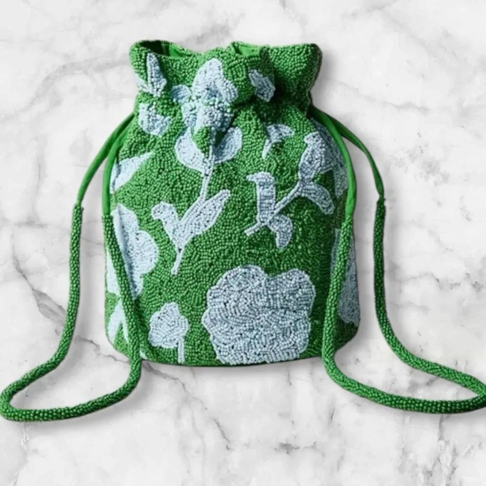 Kate Spade Floral Beaded Drawstring Bag!
